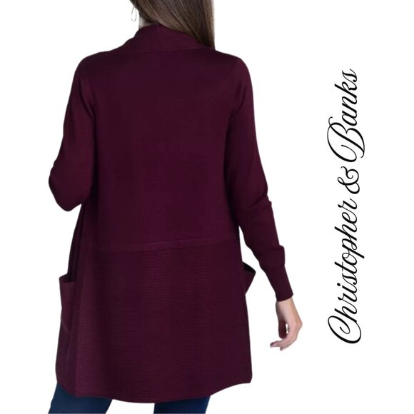 NWT Christopher & Banks Burgundy Fine Knit Cardigan - Picture 3 of 7